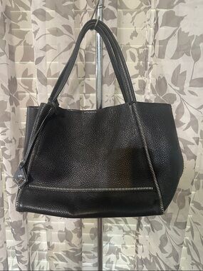 Botkier Black Leather Tote Bag with Zipper Accents